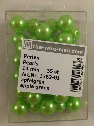Perles vert de pomme 14 mm. 35 p.